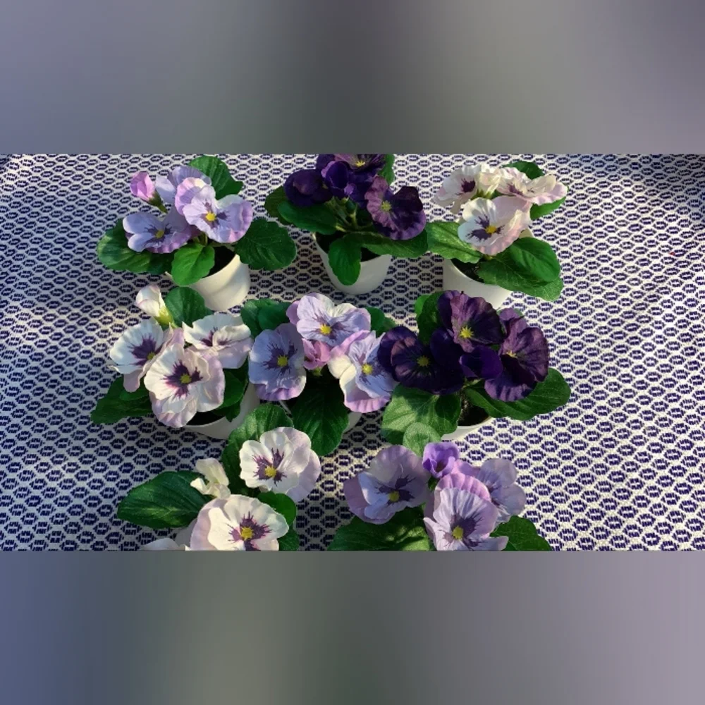 IKEA Small Potted Fake Purple and White Pansies (Set 8)
